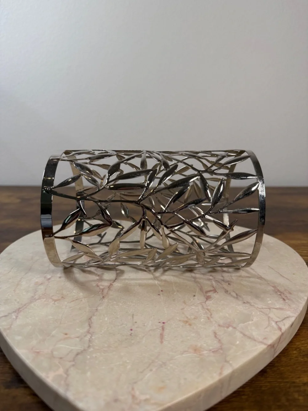 Metal Leaf Cutout Candle Holder - Silver
